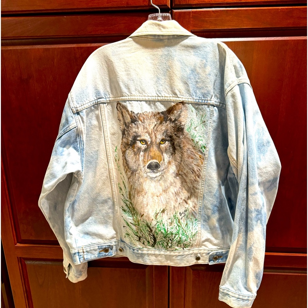 Vintage Stonewashed hand, painted jean jacket